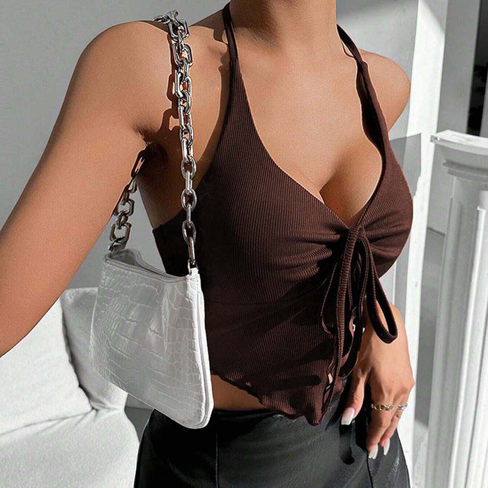 Sexy Halterneck Vest Autumn Winter Backless Back Beautifying Short Top Women