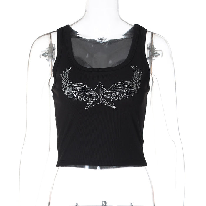 Women Wear Summer Rhinestone Slim Fit Cropped Sleeveless Vest Top for Women