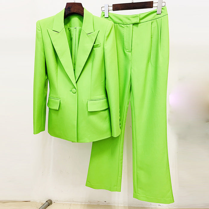 Women Button Set Bootcut Pants Two Piece Set Blazers