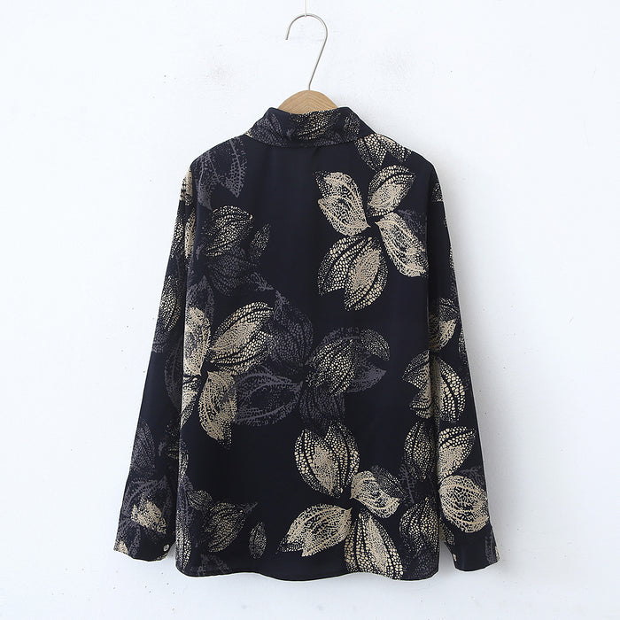 Women Floral Loose Collared Long Sleeves Shirt