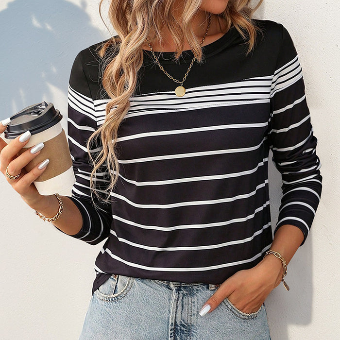 Fall Women Clothing Casual Striped Long Sleeved T Shirt Women