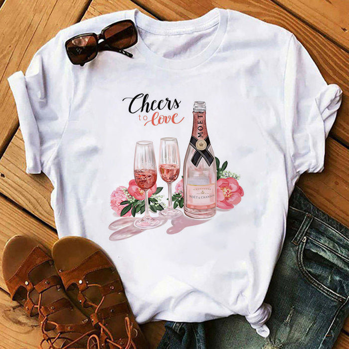 Women T shirt Spring Summer Women Clothing Top Print round Neck Top T-shirt