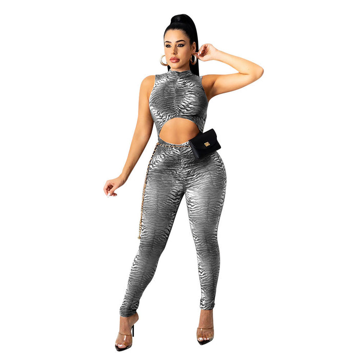 Tight Sexy Cutout Printed Tiger Print Jumpsuit