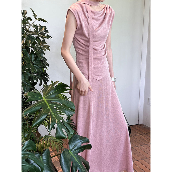 French Off Shoulder Knitting Suit Dress Irregular Asymmetric Swing Collar Top Skirt Two Piece Set