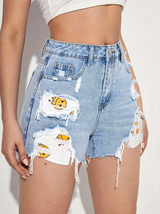 Spring Summer Denim Shorts Pants High Waist Raw Hem Ripped Korean Loose Casual Shorts Women