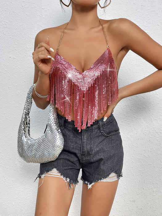 Women Clothing Sexy Night Club Tassel Suspender Top