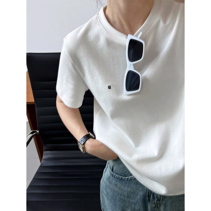 Letter Graphic Embroidered Simple Short Sleeved T Shirt Women Spring Summer Inner Wear Pullover Bottoming Shirt Shoulder Top