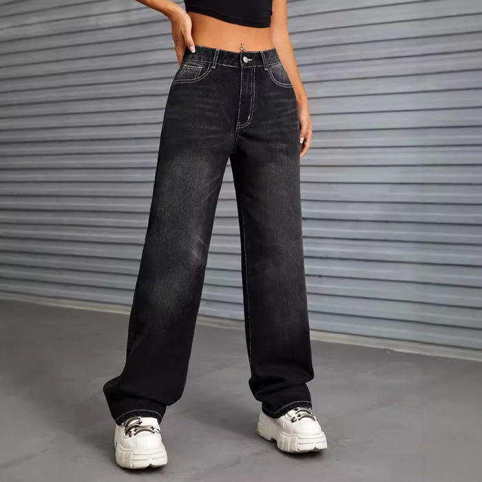 Women Clothing Trend Wide Leg Slimming Straight Leg Pants Jeans Trousers