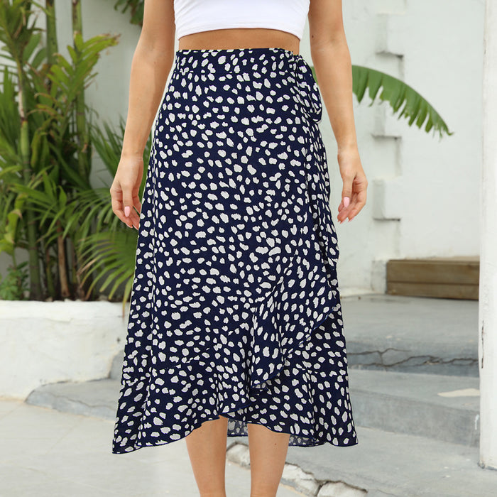 Popular One-Piece Printed Lace-up Sheath Irregular Asymmetric Casual Skirt Summer Women Clothing Skirt