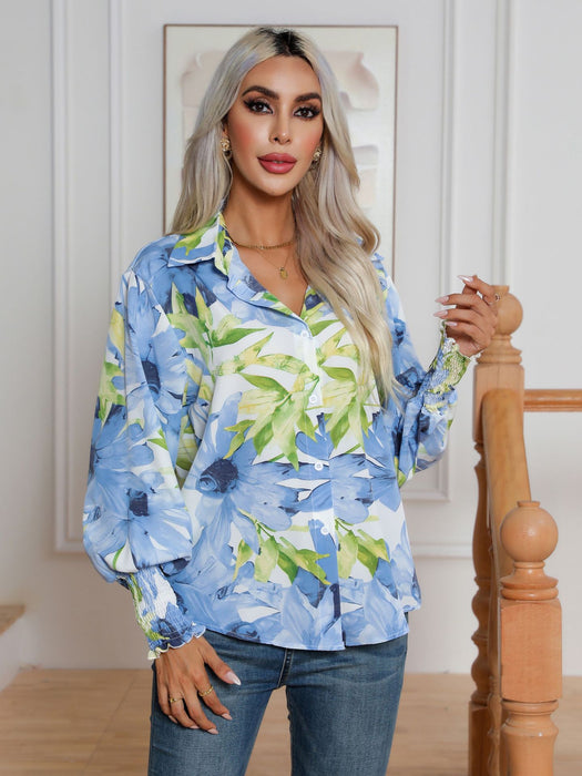 Printing Lantern Sleeve Shirt Women Long Sleeved Shirt Autumn Winter Women Clothing