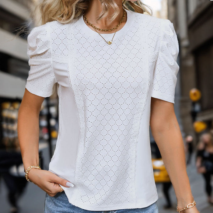 Summer Women White Puff Sleeve Texture Top for Women