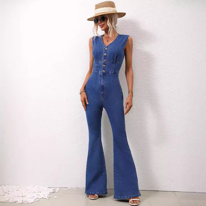 Women Clothing Casual Office Slim Fit Slimming One Piece Denim Trousers