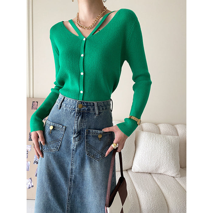 Hollow-out Design Knitwear Women Outer Wear Top