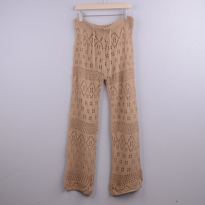 Hand Crochet Hollow Out Cutout out Strap Beach Pants Women Casual Trousers