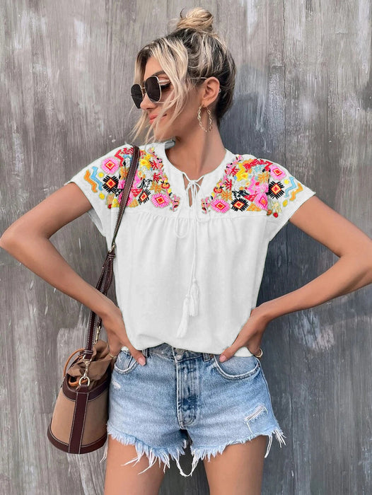 Summer Embroidery Tassel Series Leading Batwing Sleeve Shirt Women