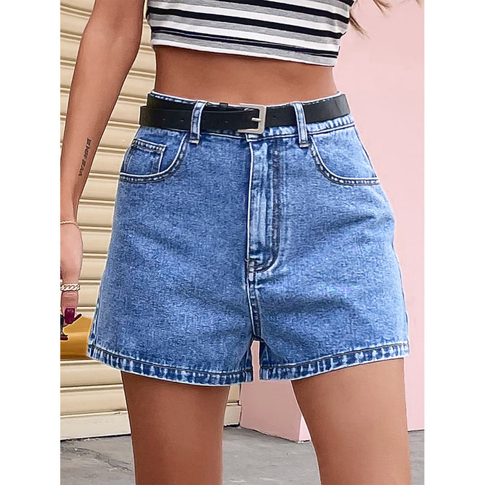 Denim Shorts Summer High Waist Slimming Straight Baggy Pants No Belt