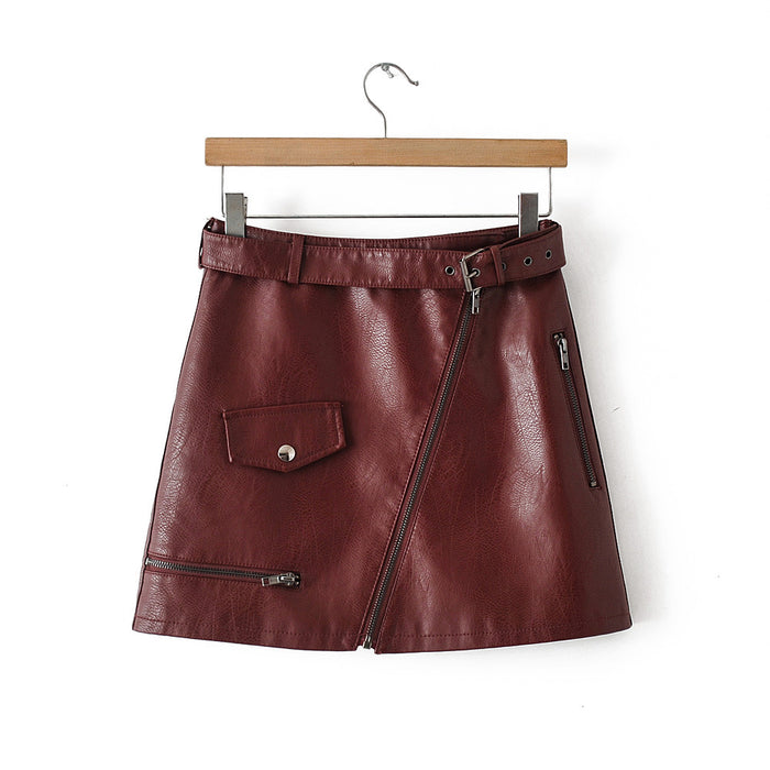 Women Short Skirt Spring New Faux Leather Skirt Fashionable All-Match High Waist Wine Red Leather Skirt Skirt A- Line Skirt