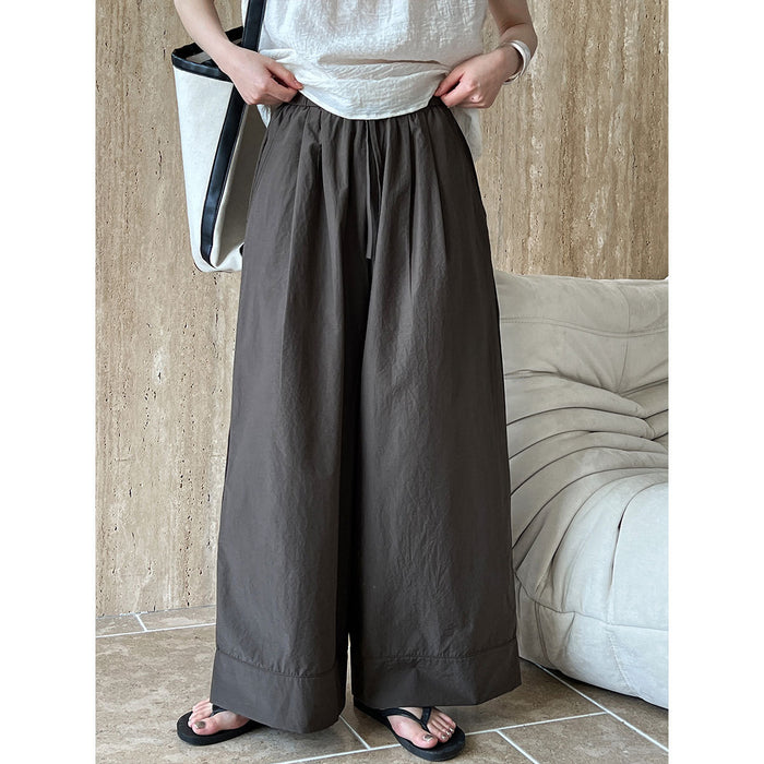 Simple Summer Loose Large Leg Wide Leg Pants Women Lightweight Drawstring Rag Eared Casual Pants