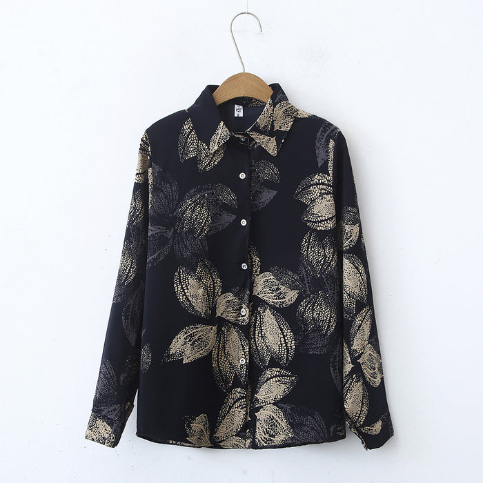 Women Floral Loose Collared Long Sleeves Shirt