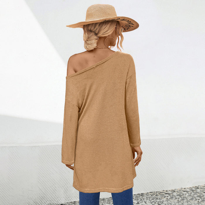 Autumn Winter Eaby Long Sleeve off the Shoulder Split Irregular Asymmetric Knitwear