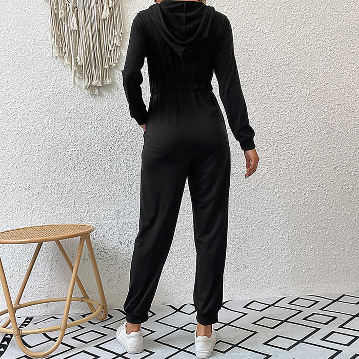 Women Clothing Autumn Winter Hooded Long Sleeved Zipper Hoodie Casual Sports Jumpsuit