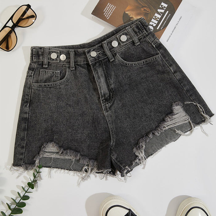 Women Clothing Summer High Waist A line Black Gray Denim Shorts for Women