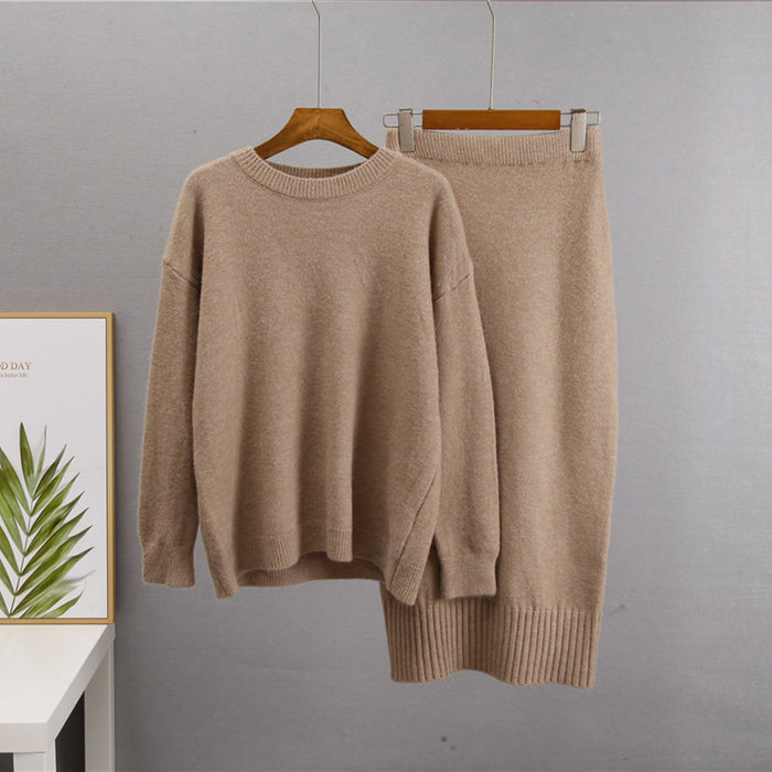 Women Sweater Autumn Winter Sweaters Cardigan Women Loose Waistband High Waisted Knitwear Skirt Sets