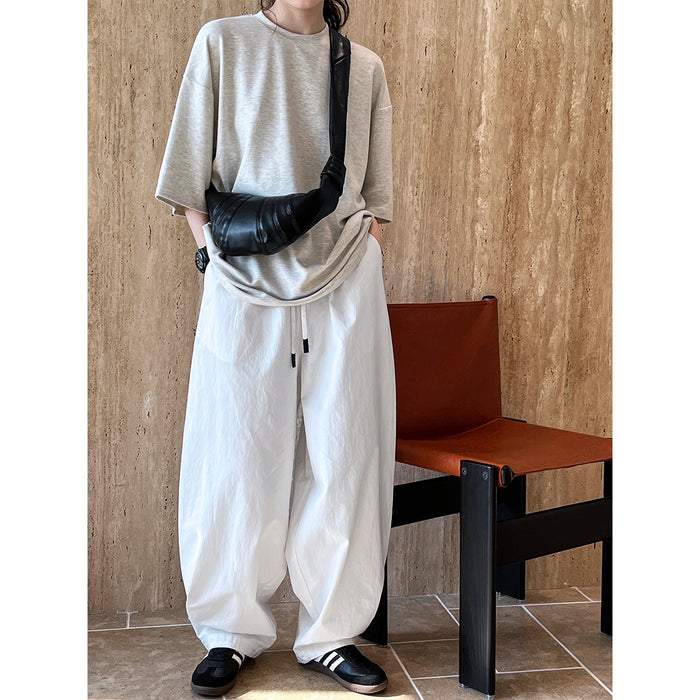 Spring White Profile Baggy Pants Loose Drawstring Tooling Wide Leg Casual Pants Women