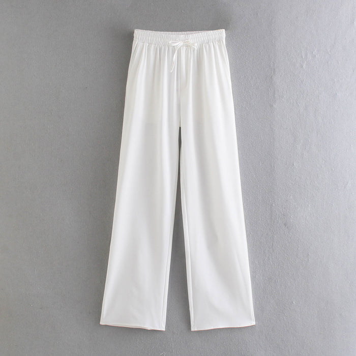 Elastic High Waist Casual Pants Waist Belt Elastic Idle Wide Leg Pants