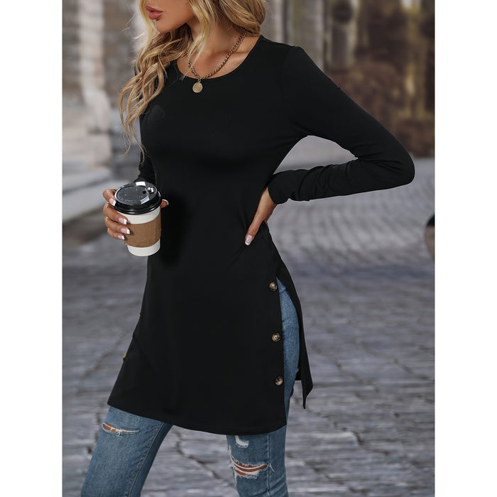 Women Autumn Long Sleeve Slim Fit Slimming Slit Top