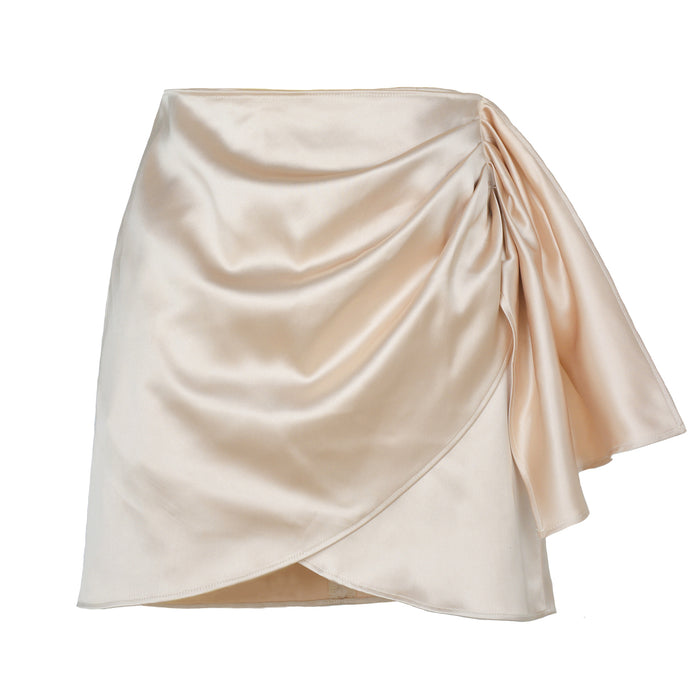 Summer Irregular Asymmetric Zipper Skirt Pleated Positioning Solid Color Satin High Waist Skirt Women Clothing