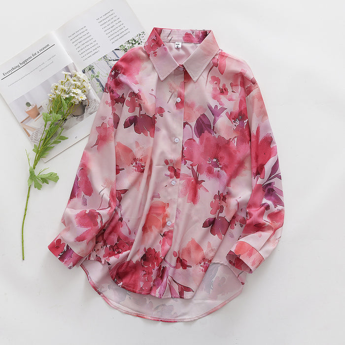 Floral Print Loose Collared Long Sleeves Shirt