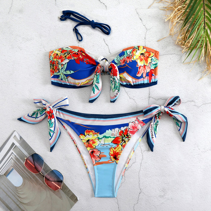 Tube Top Printed Bikini Sexy Split Swimsuit Women Bikini