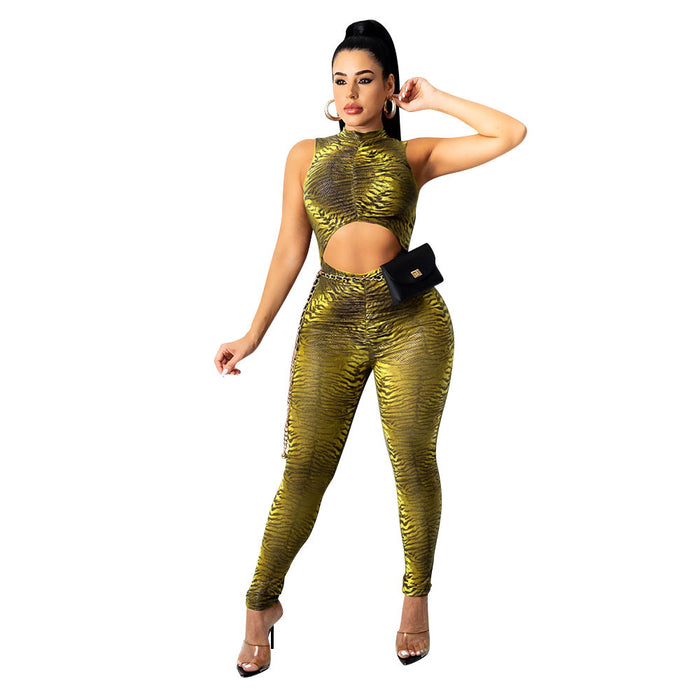 Tight Sexy Cutout Printed Tiger Print Jumpsuit