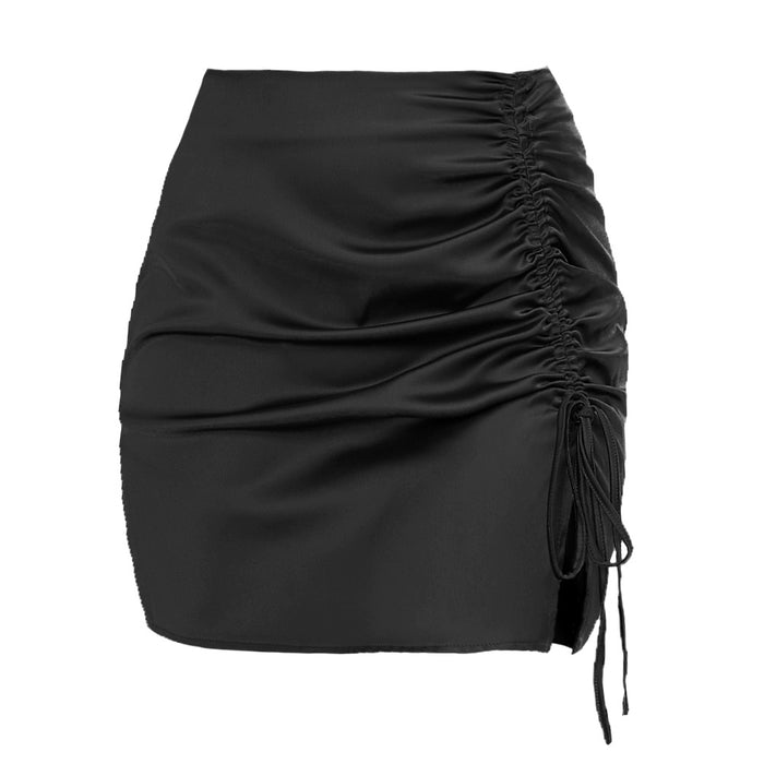 Solid Color Pleating Hip Skirt Sexy High Waist Zipper Satin Skirt Women Summer Women Clothing