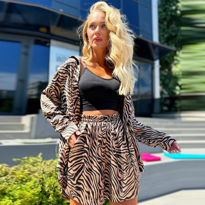 Suit Women Leopard Print Cardigan Shirt Loose Shorts Summer Office Women Two Piece Suit