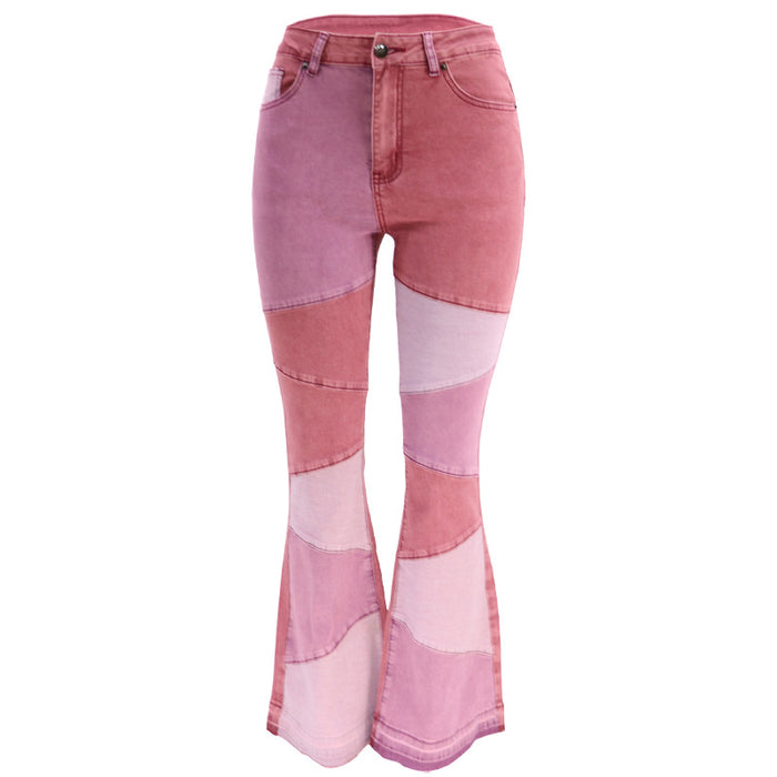 Autumn Women Clothing Denim Wide Leg Stitching Jeans Women