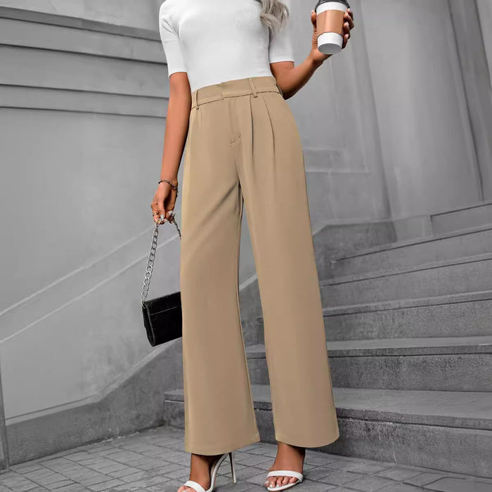 Spring Women Loose Casual Work Commuting Elegant Wide Leg Straight Work Pant