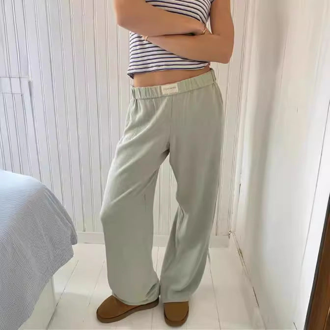 Casual Striped Cotton Casual Trousers Striped Printed Wide Leg Trousers