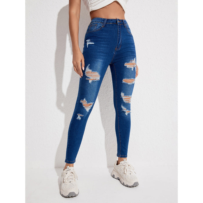 Summer Jeans Women Casual Ripped Stretch Trousers