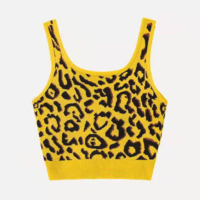 Slim-Fit Short Leopard Print Knitted Camisole Women Outer Wear Inner Bottoming Top