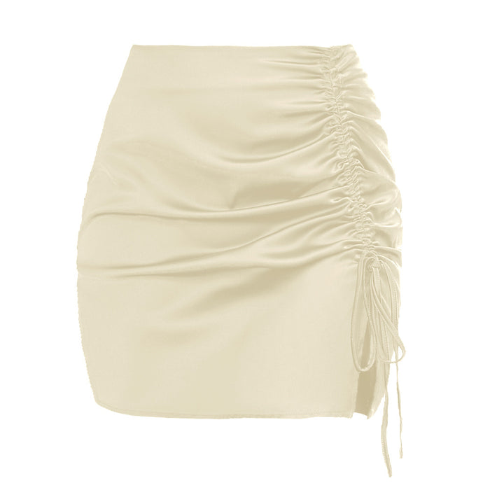 Solid Color Pleating Hip Skirt Sexy High Waist Zipper Satin Skirt Women Summer Women Clothing