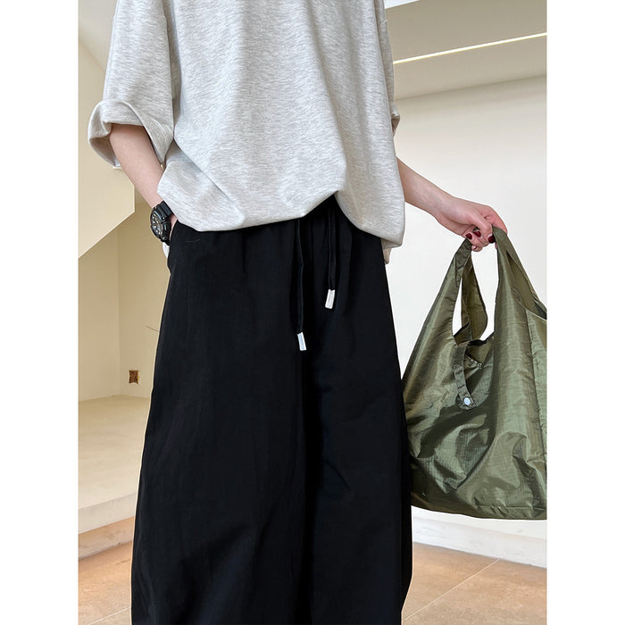 Spring White Profile Baggy Pants Loose Drawstring Tooling Wide Leg Casual Pants Women