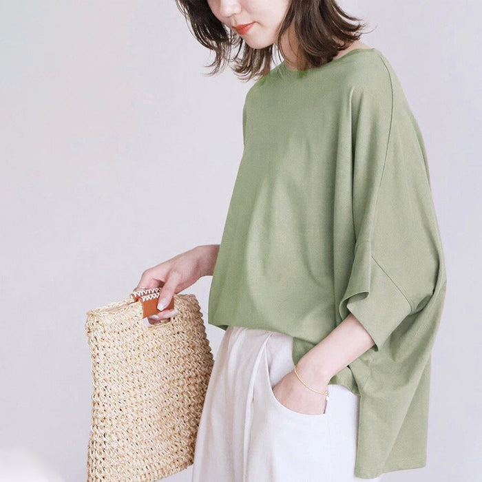 Cotton Batwing Sleeve Oversized Loose T Shirt Women Side Slit Top