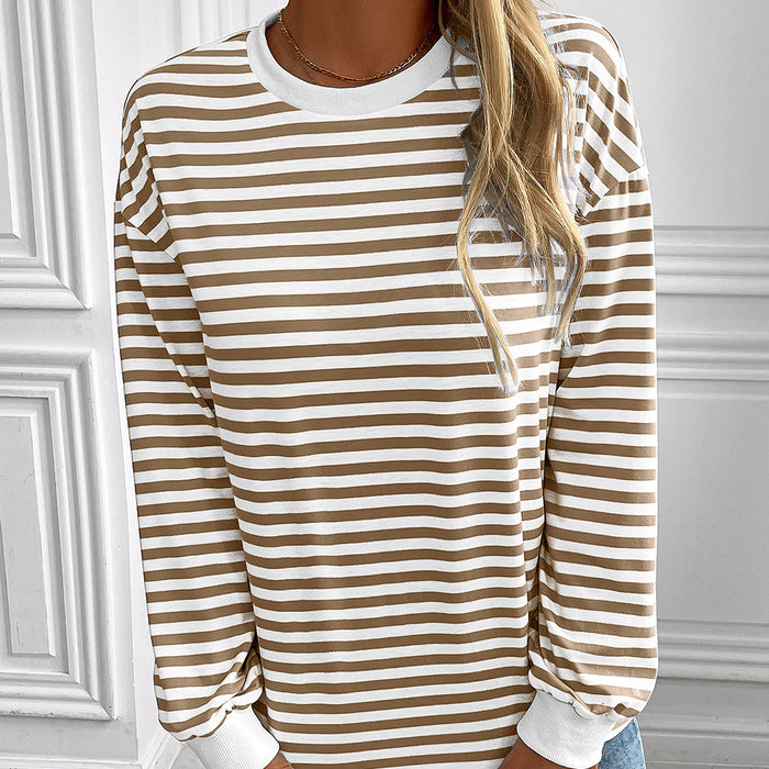 Striped T shirt Loose Long Sleeve Sweatershirt Striped Crew Neck T shirt Top