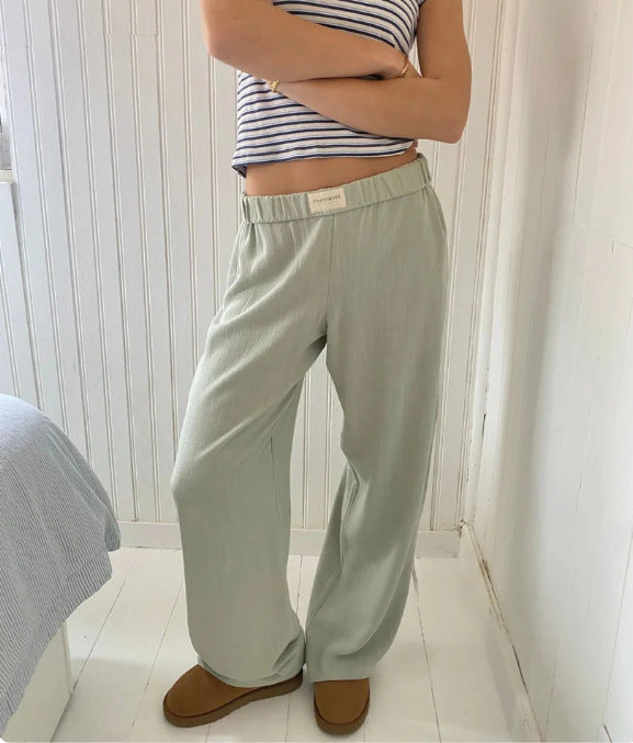 Casual Striped Cotton Casual Trousers Striped Printed Wide Leg Trousers