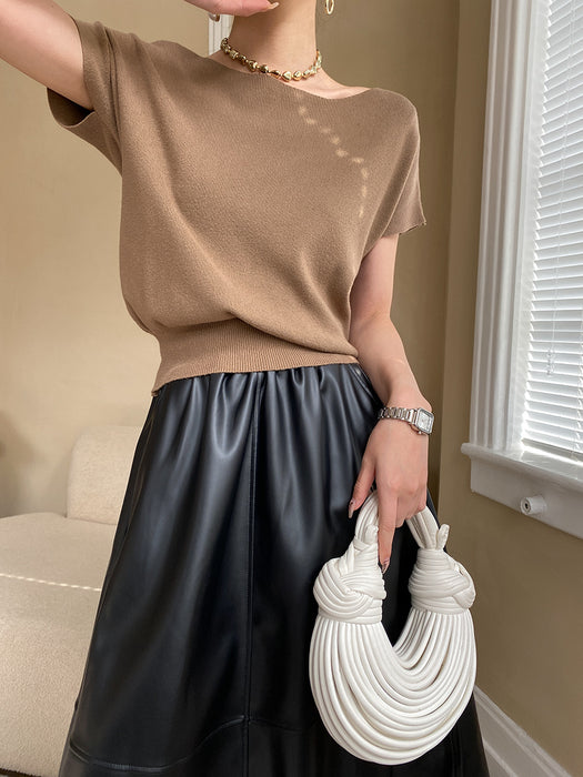 French Simplicity Elegant Raglan Sleeve Short Sleeved Sweater Top Bottoming Shirt Early Spring