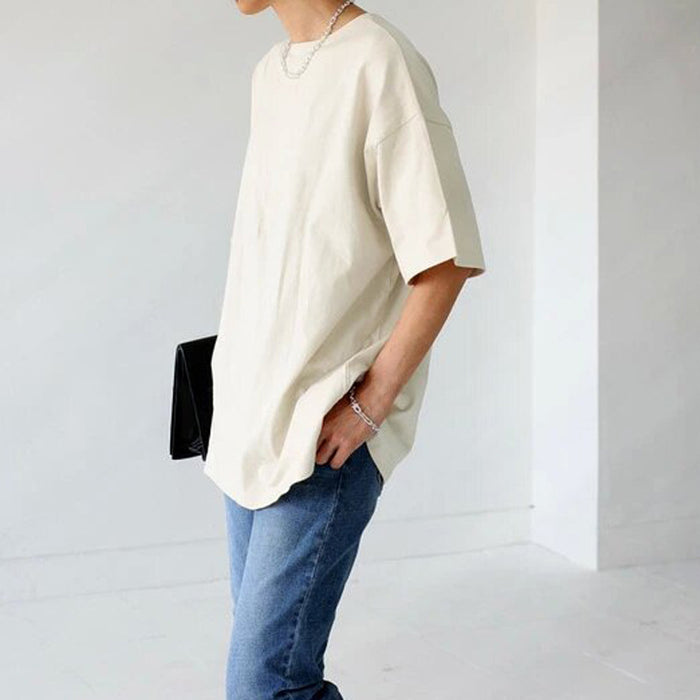 Loose Large Cotton T Shirt Women Side Slit Casual Mid Length Top