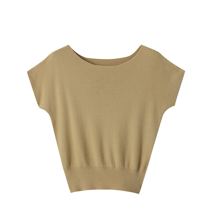 French Simplicity Elegant Raglan Sleeve Short Sleeved Sweater Top Bottoming Shirt Early Spring