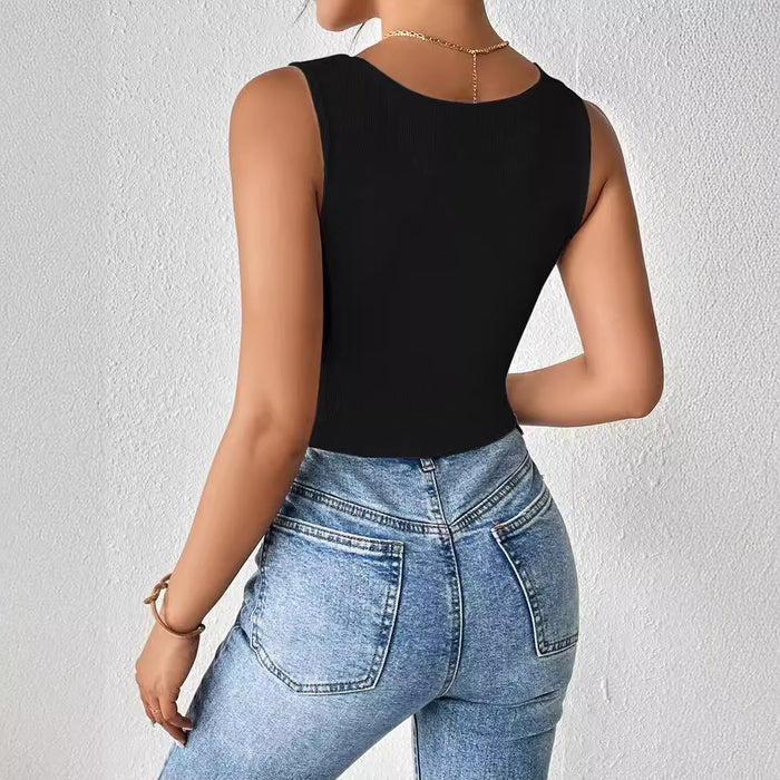 Sexy Slimming Waist Hemming Sunken Stripe Camisole